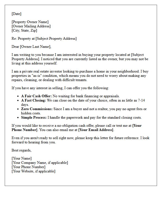 Fast Cash Closing Absentee Owner Letter