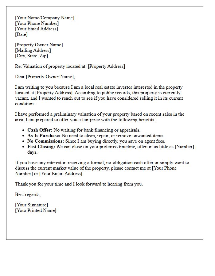 Off-Market Vacant Property Valuation Letter