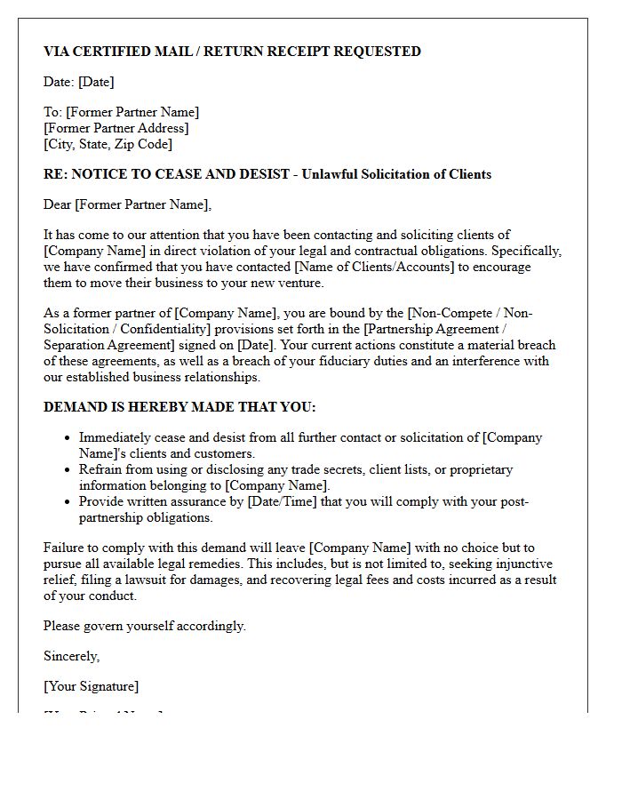 Former Partner Client Poaching Cease And Desist Letter