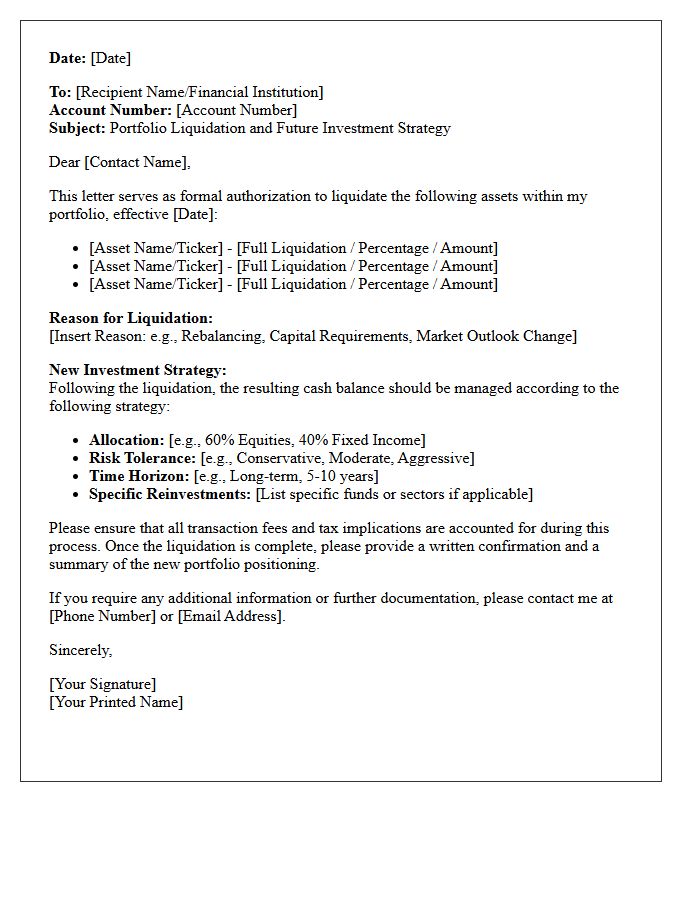 Portfolio Liquidation And Strategy Letter