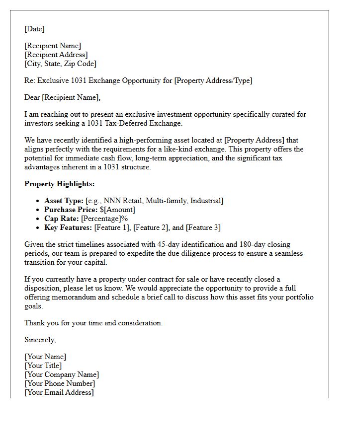 Exclusive 1031 Exchange Opportunity Letter