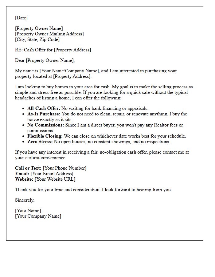Hassle Free Cash Offer Letter