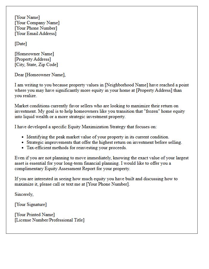 Real Estate Equity Maximization Letter