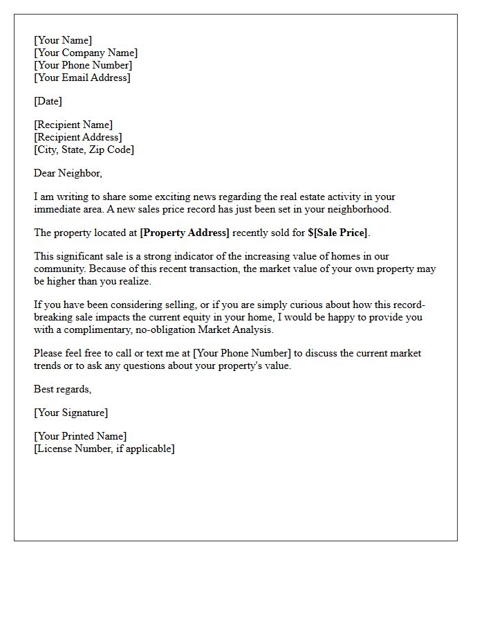 Neighborhood Sales Price Record Letter