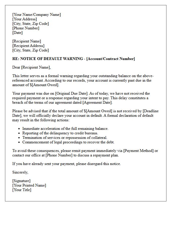 Notice of Default Warning Letter