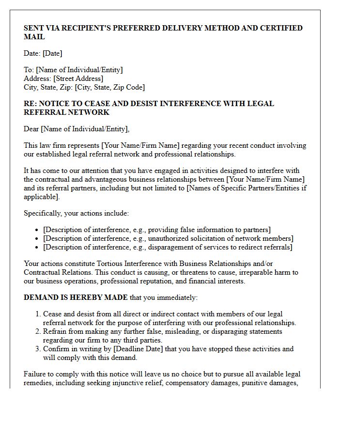 Legal Referral Network Interference Cease And Desist Letter