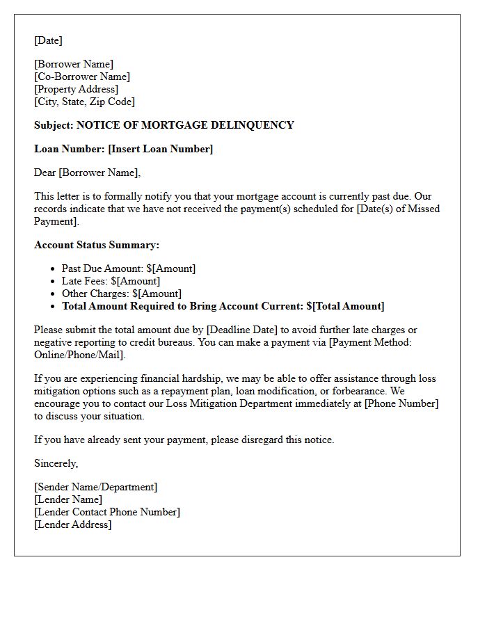 Mortgage Delinquency Notification Letter