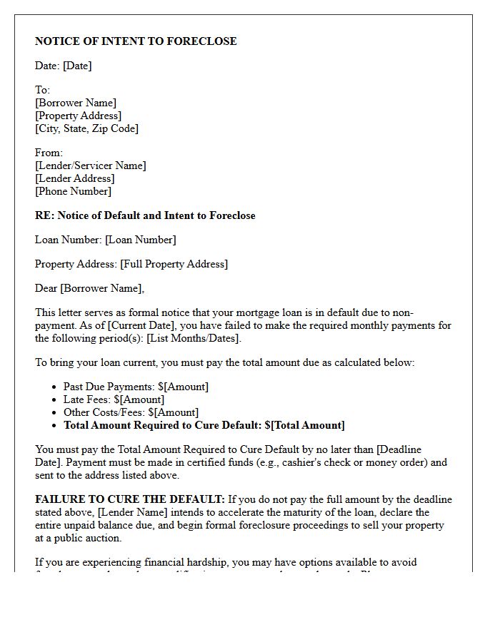 Intent to Foreclose Notice Letter