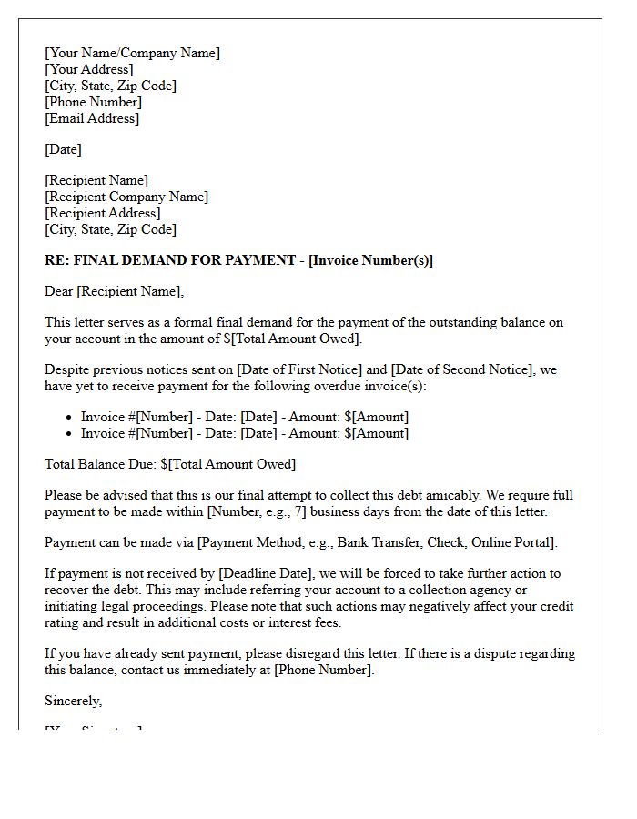 Final Demand for Payment Letter