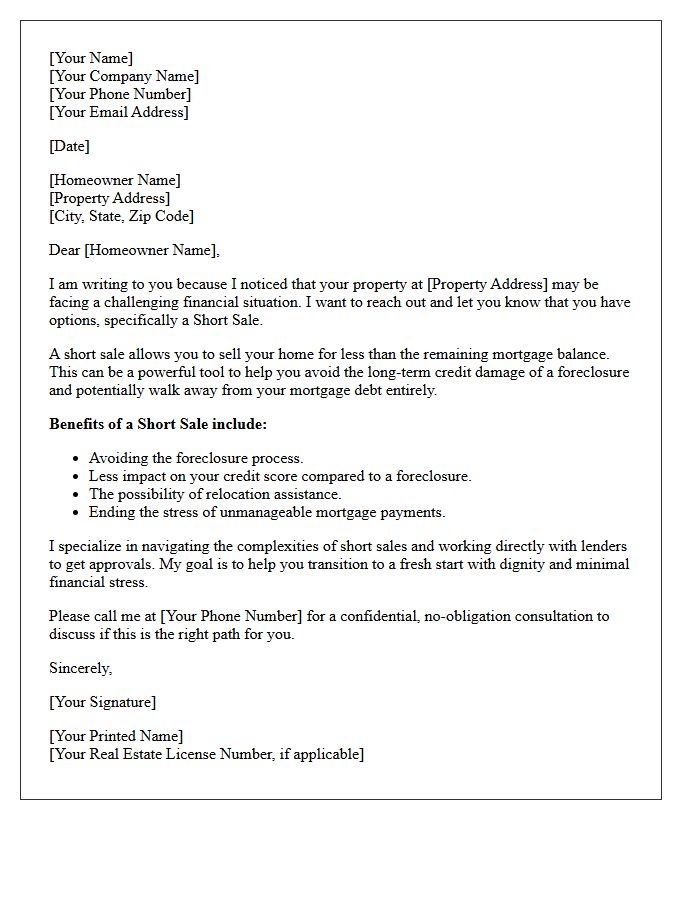 Short Sale Opportunity Letter