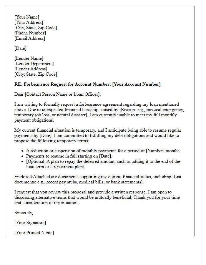 Forbearance Agreement Proposal Letter