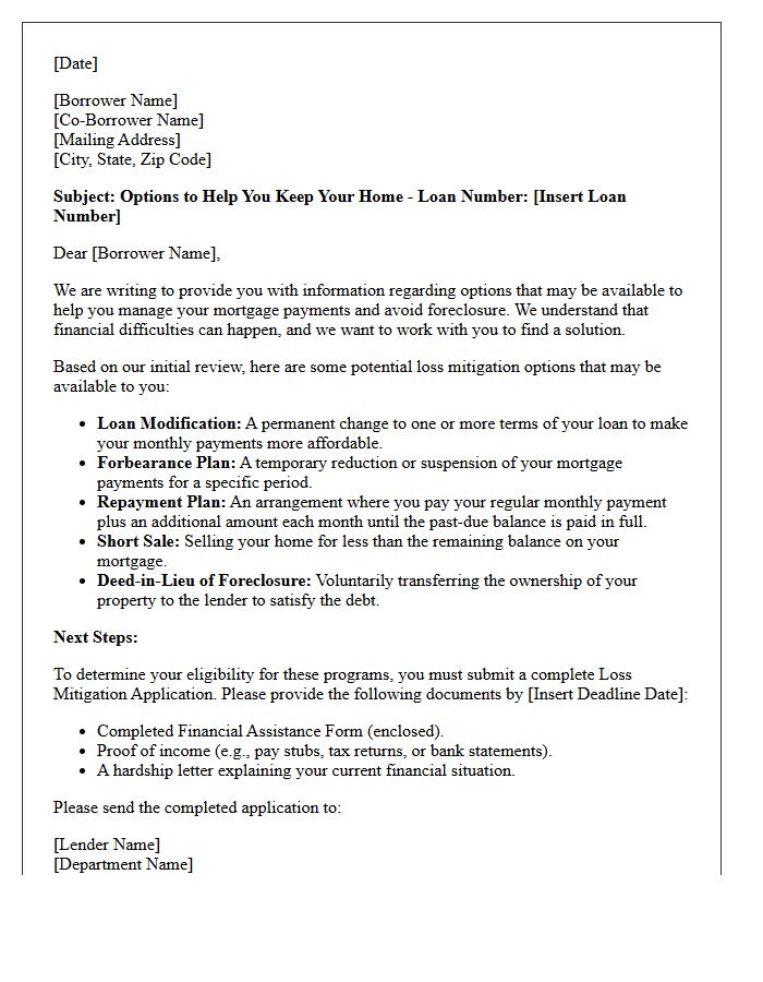 Loss Mitigation Options Letter
