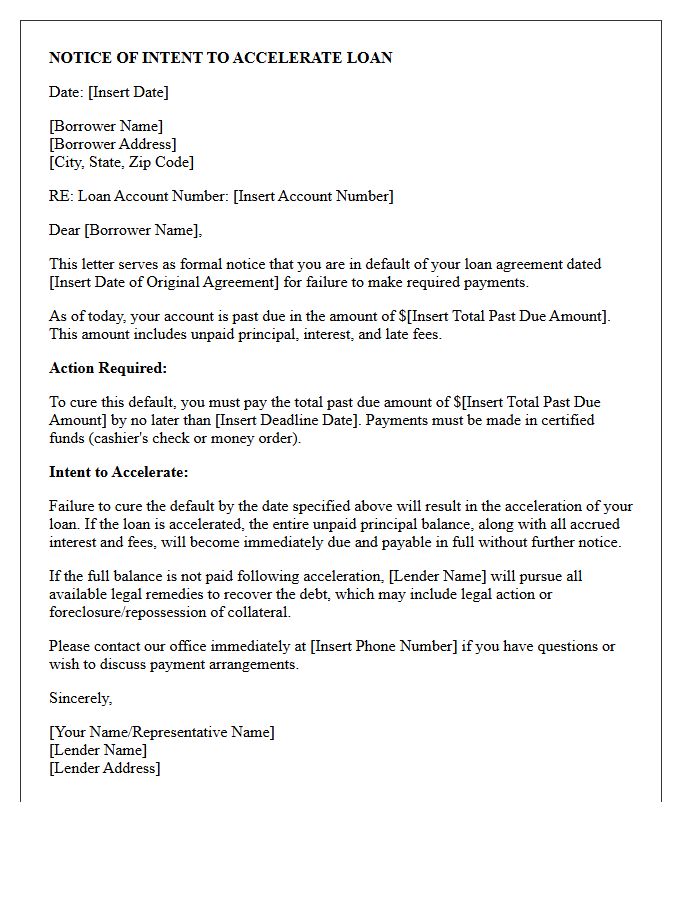 Notice of Intent to Accelerate Loan Letter