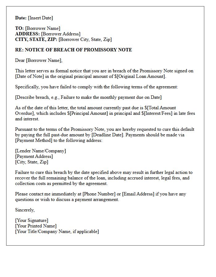 Breach of Promissory Note Letter