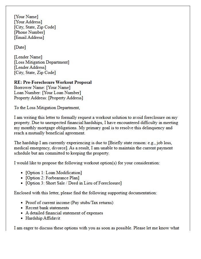 Pre-Foreclosure Workout Solution Letter