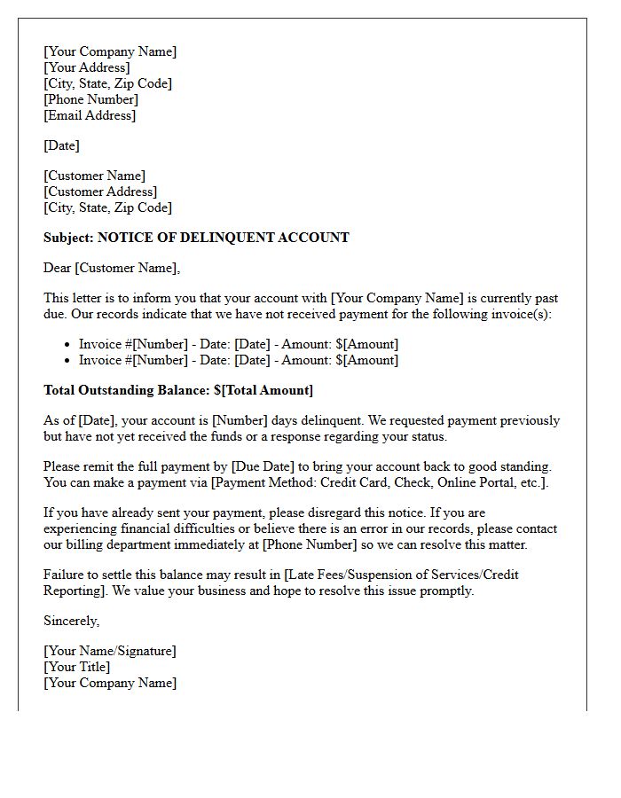 Delinquent Account Status Letter