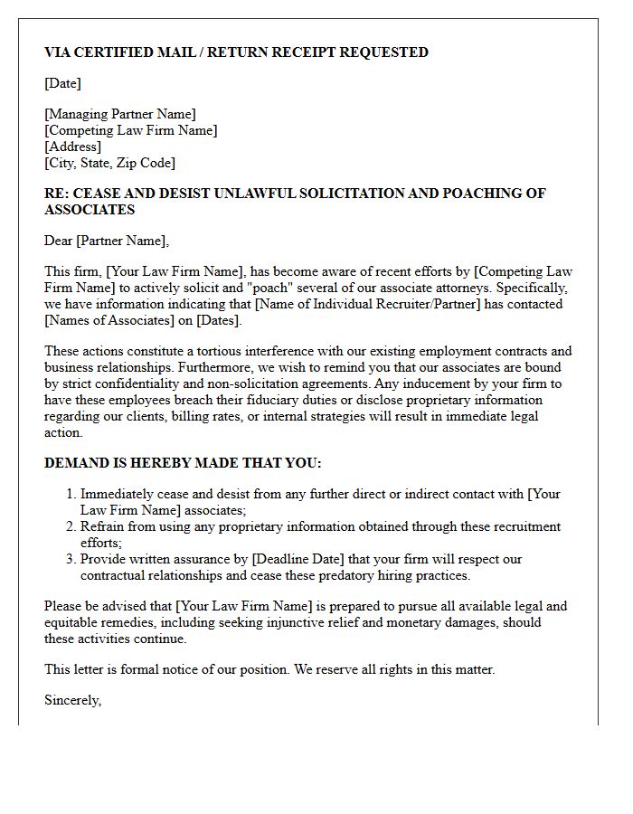 Law Firm Associate Poaching Cease And Desist Letter