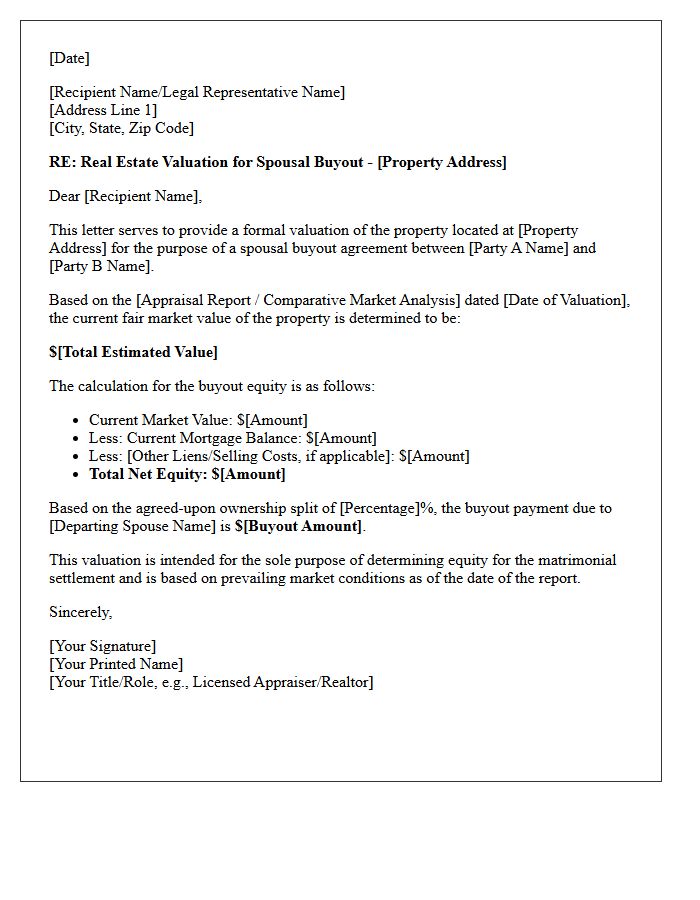 Spousal Buyout Real Estate Valuation Letter