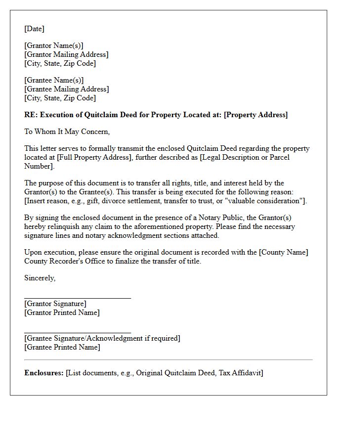 Property Title Quitclaim Execution Letter