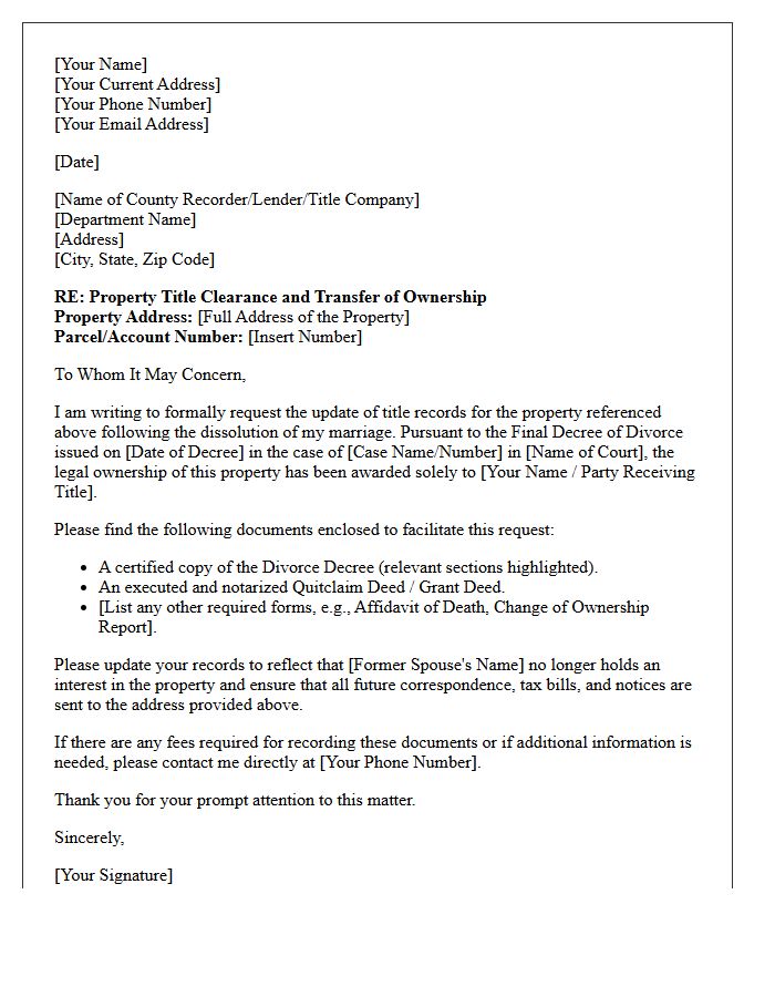 Post-Divorce Property Title Clearance Letter