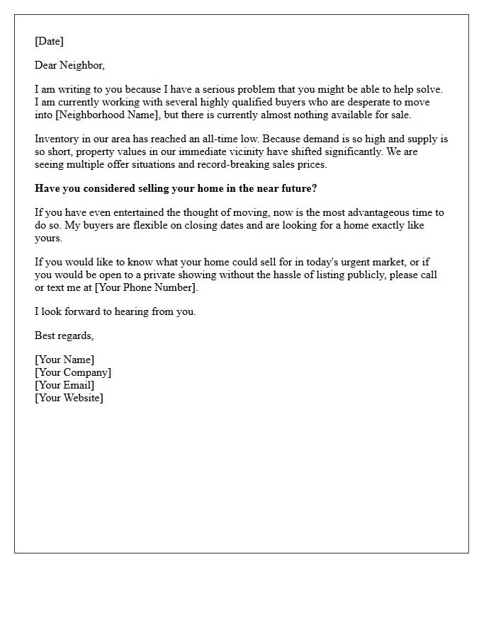 Urgent Neighborhood Low Inventory Letter
