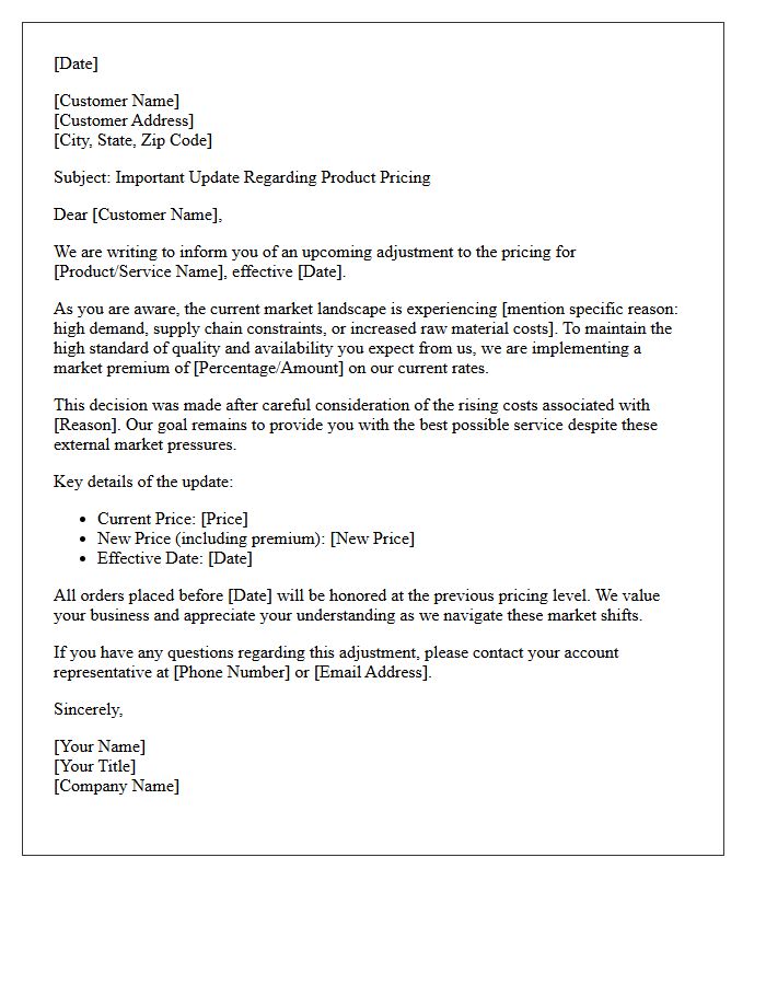 Seller Market Premium Pricing Letter