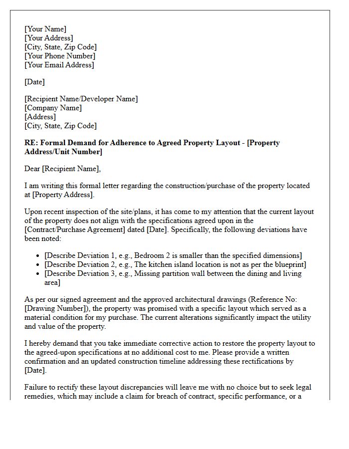 Specific Property Layout Demand Letter