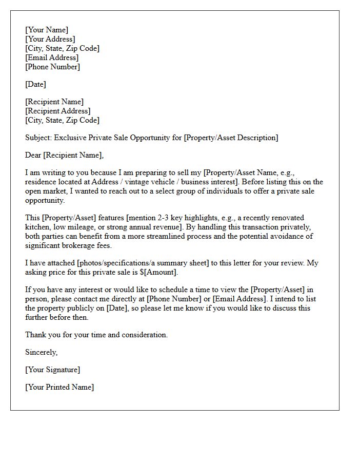 Private Sale Opportunity Letter