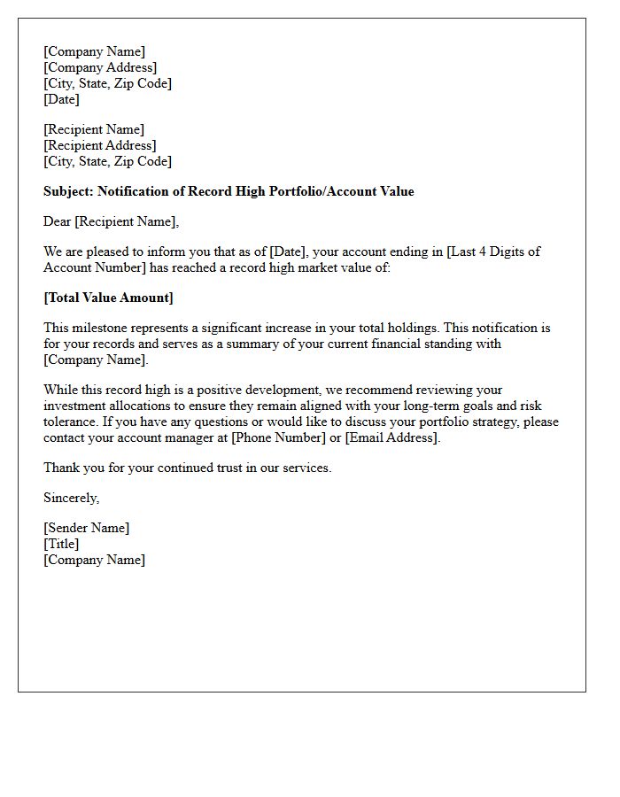 Record High Value Notification Letter