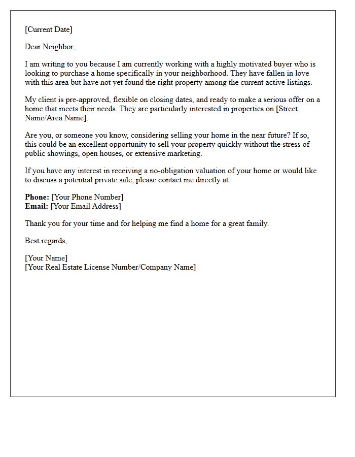 Active Buyer Seeking A Home In Your Neighborhood Letter