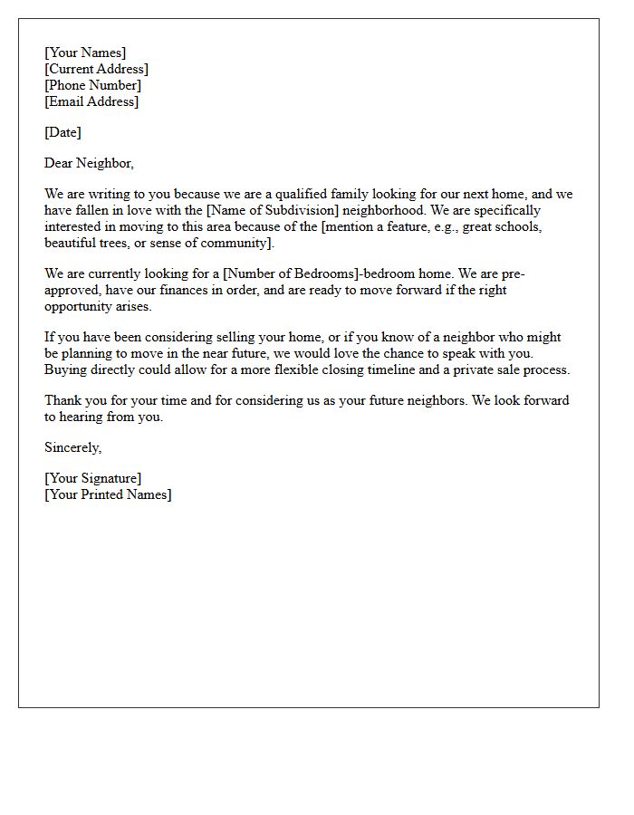 Qualified Family Hoping To Move Into Your Subdivision Letter