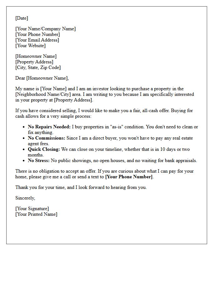 Cash Buyer Interested In Purchasing In Your Area Letter
