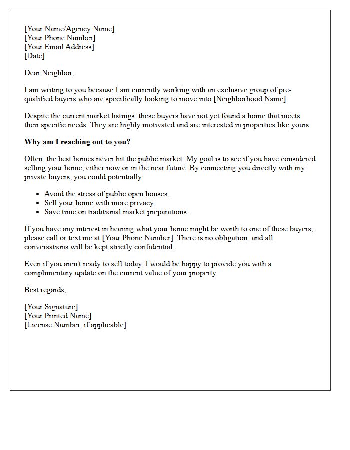 Exclusive Buyer Targeting Properties In Your Neighborhood Letter