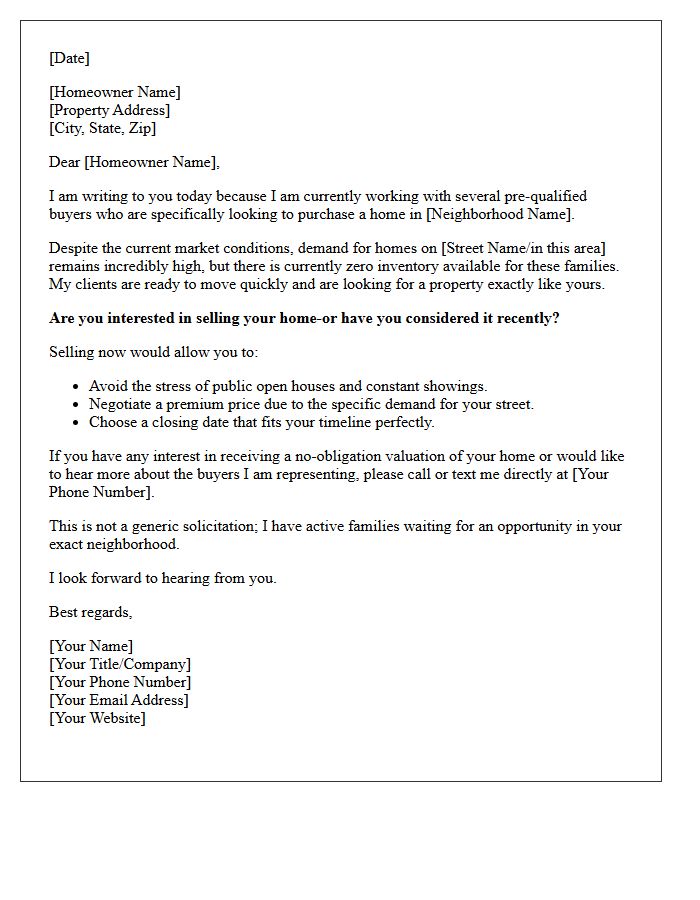 Urgent Buyer Demand For Homes In Your Exact Neighborhood Letter