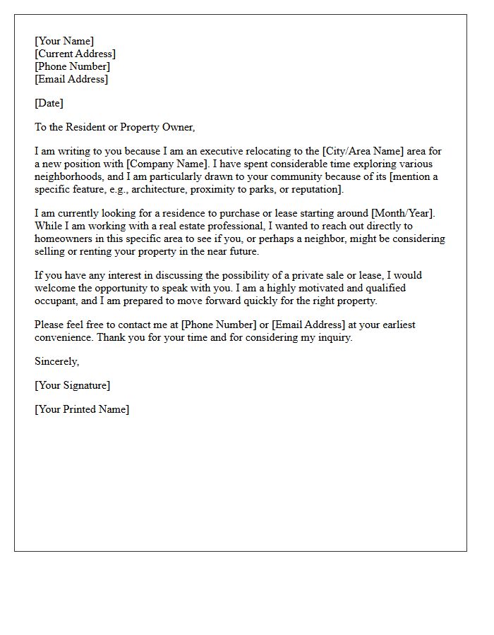 Relocating Executive Seeking A Residence In Your Community Letter
