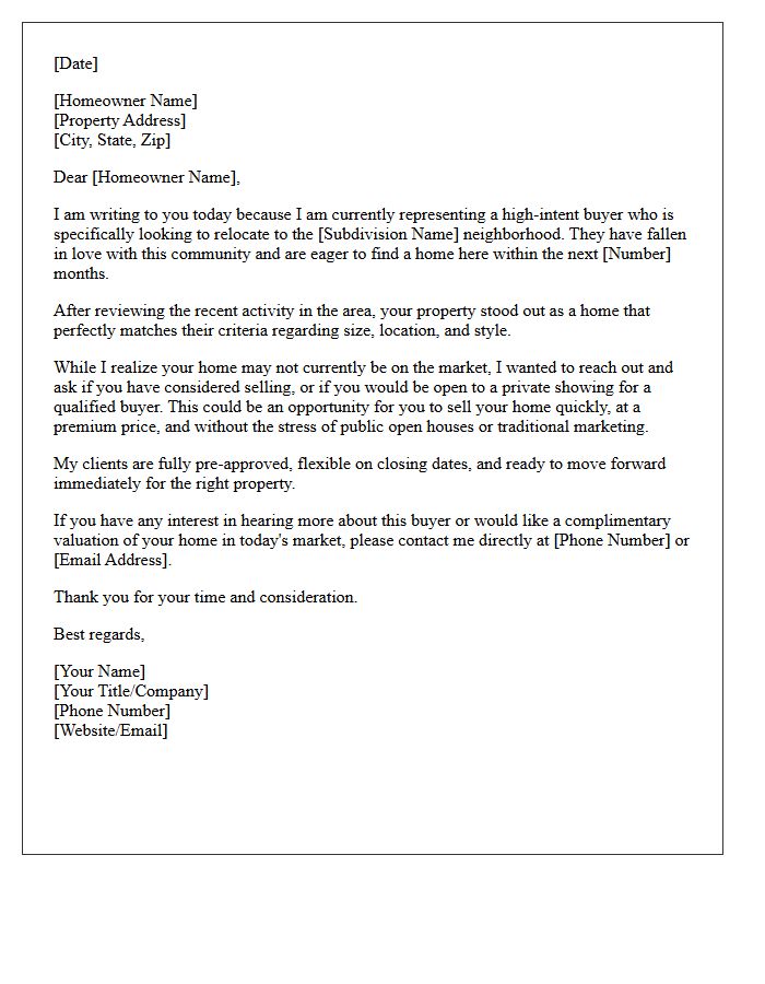 High-Intent Buyer Looking To Relocate To Your Subdivision Letter
