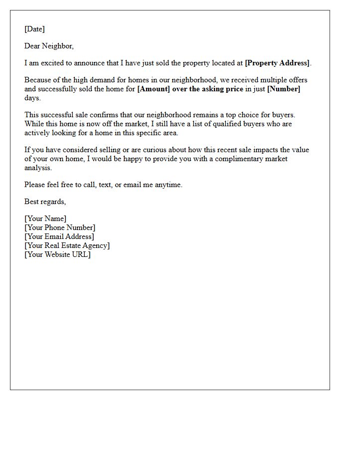 Just Sold Above Asking Price Neighbor Letter