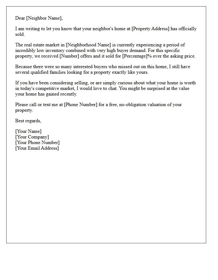 Low Inventory High Demand Just Sold Neighbor Letter