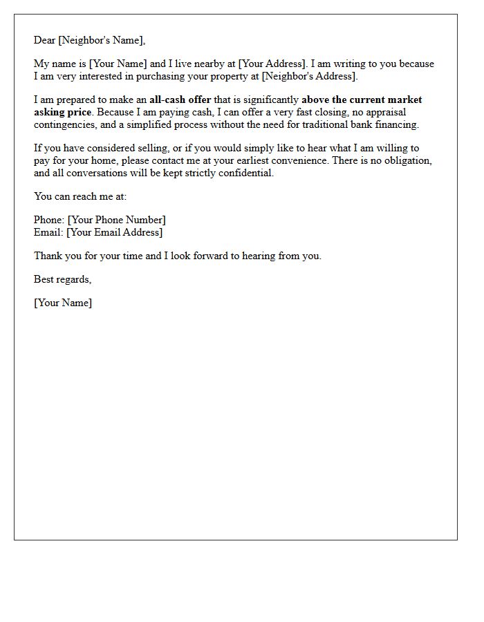 All Cash Offer Above Asking Price Neighbor Letter