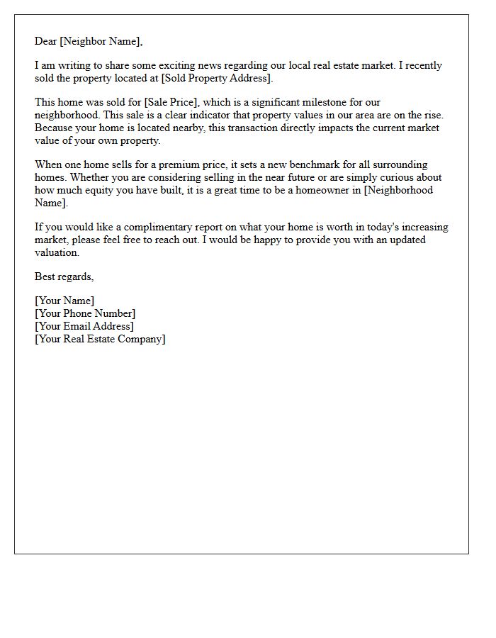 Increasing Neighborhood Property Value Just Sold Letter