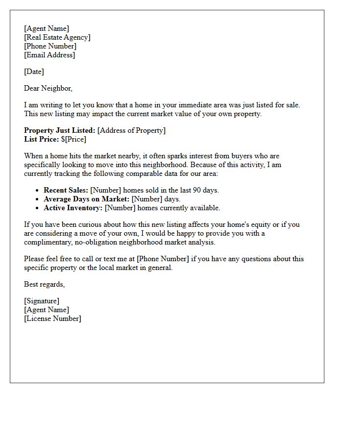 Just Listed Neighborhood Comparable Letter