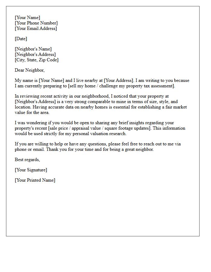 New Market Comparable Neighbor Letter