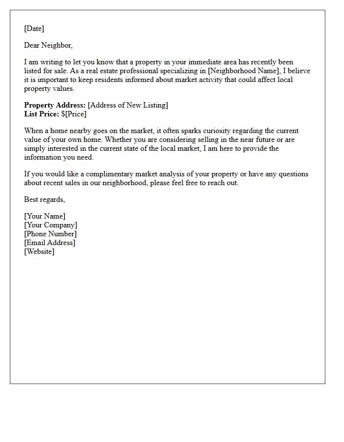 Recent Neighborhood Listing Informational Letter