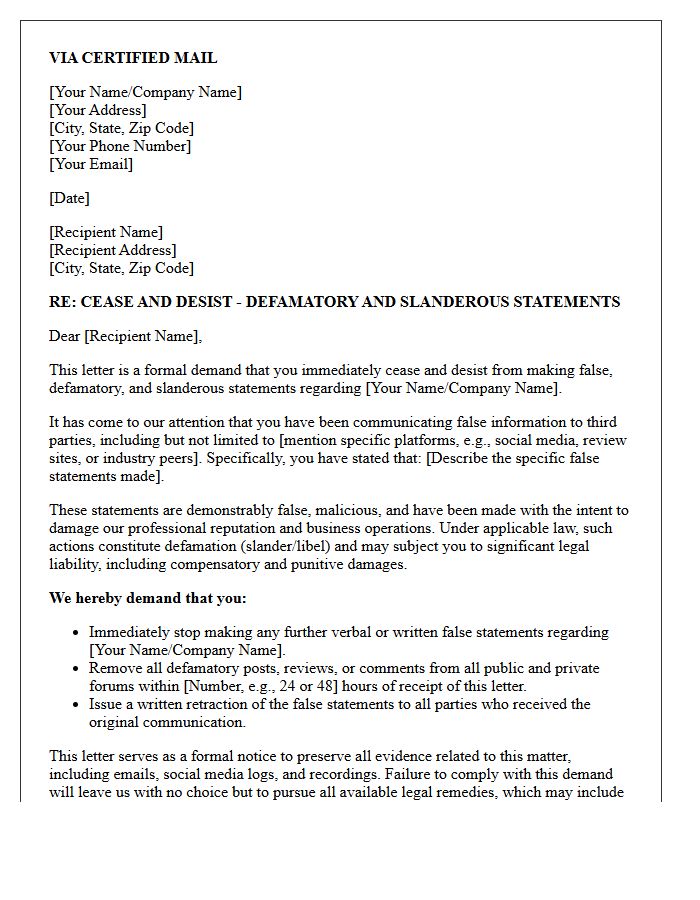 Disgruntled Former Client Slander Cease And Desist Letter