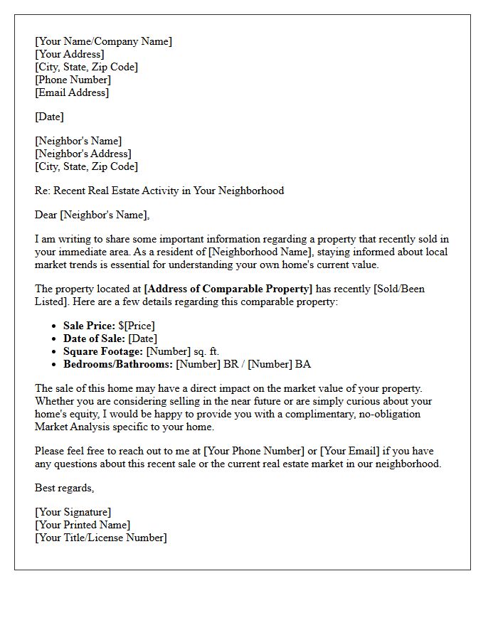 Local Comparable Property Announcement Letter