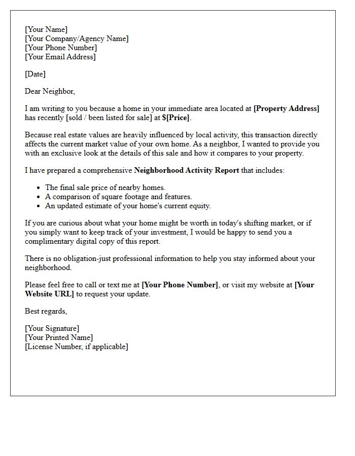 Neighbor Exclusive Comparable Home Letter