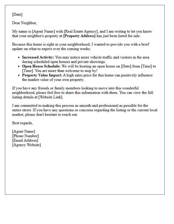 New Listing Neighborhood Impact Letter