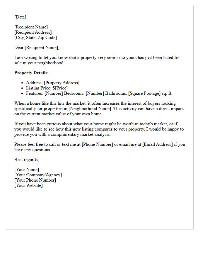 Similar Property Just Listed Alert Letter