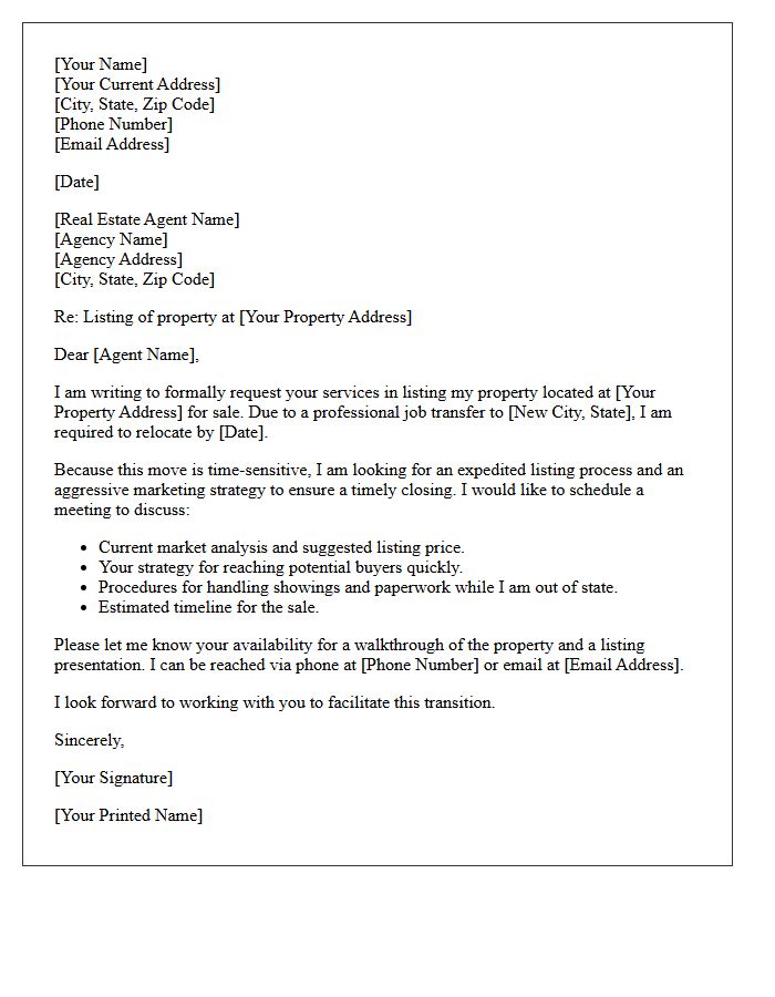 Out Of State Job Transfer Property Listing Letter