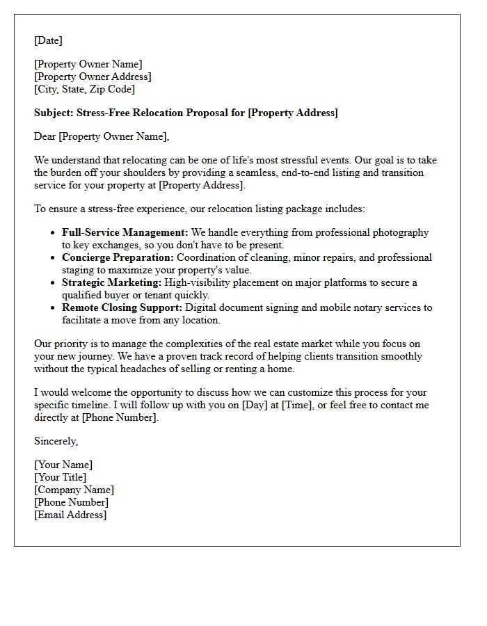 Stress Free Relocation Property Listing Proposal Letter
